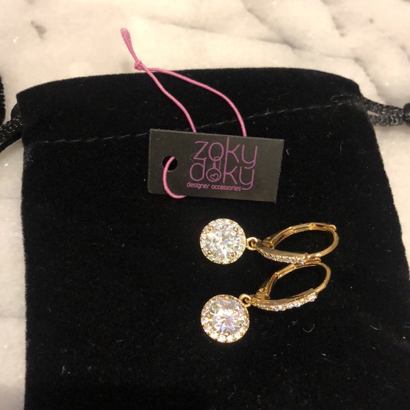 Gold Cubic Zirconia Halo French Wire Earrings-Boutique - Picture 6 of 7